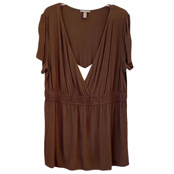 Apt. 9 Layered Look Top, Brown & Cream, Size 1X - Picture 2 of 8